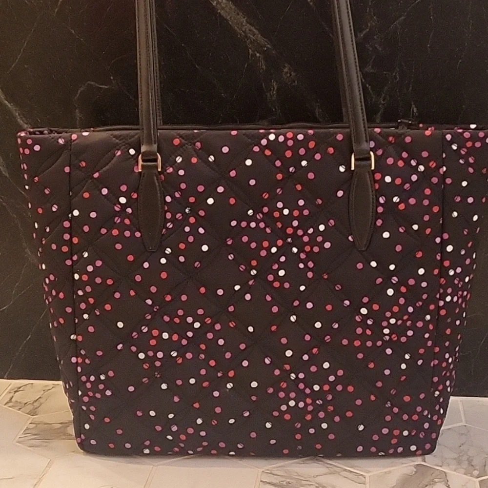 KATE SPADE ♠️ CANVAS POLKADOT TOTE HANDBAG PURSE BLACK with Confetti colors